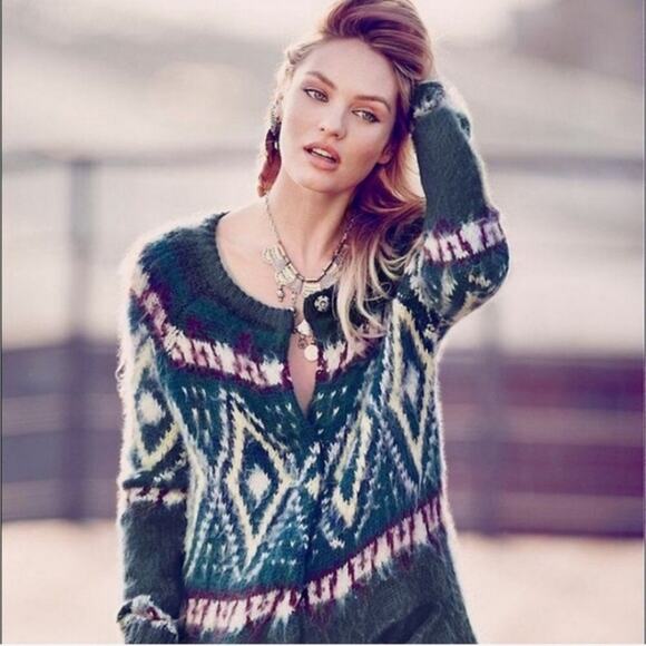 Free People Frosted Fairisle Nordic Medium Wool Cardigan - Picture 1 of 8